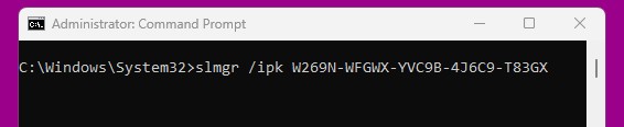 install Windows product key using cmd app
